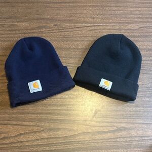 Carhartt VINTAGE Cuffed Beanie Hats Navy Blue & Black Bundle of 2